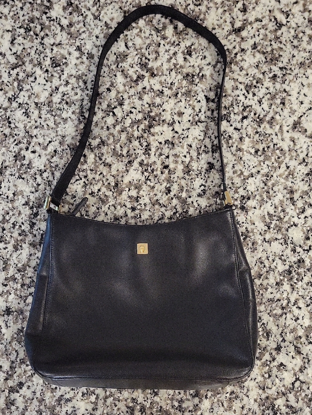 Etienne Aigner Black Leather Shoulder Bag with Gold Logo